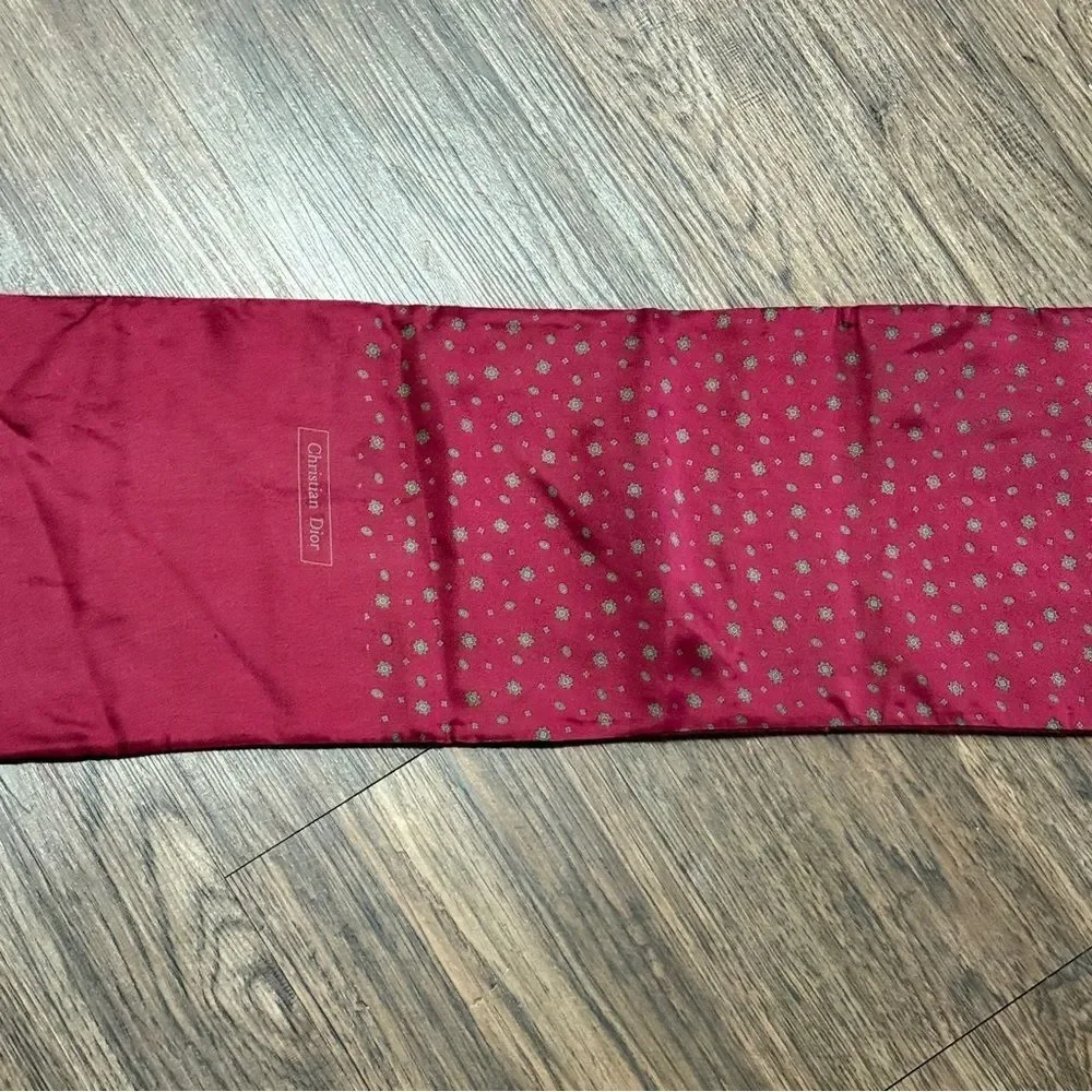 Vintage Christian Dior Reversible Silk and Wool Dark Red Printed Scarf 55” x 9”